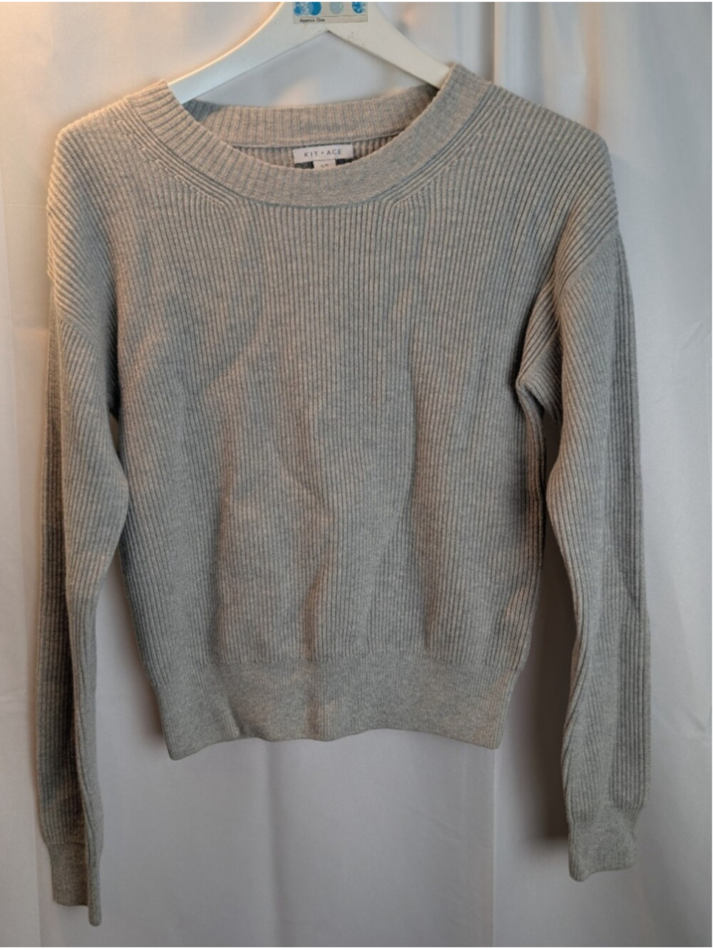 Kit and Ace Women's Gray Ribbed Knit Crewneck Sweater Wool Cotton Blend Size S